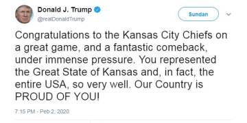 Trump tweets congratulations to ‘Great State of Kansas’ for Chiefs’ Super Bowl win